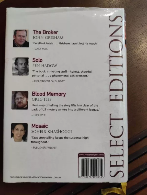 READERS DIGEST SELECT EDITIONS:THE BROKER: SOLO: BLOOD MEMORY: MOSAIC - John Grisham, knyga 3