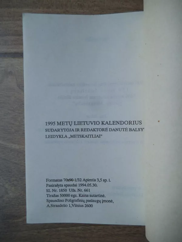 Lietuvio kalendorius 1995 - Autorių Kolektyvas, knyga 3