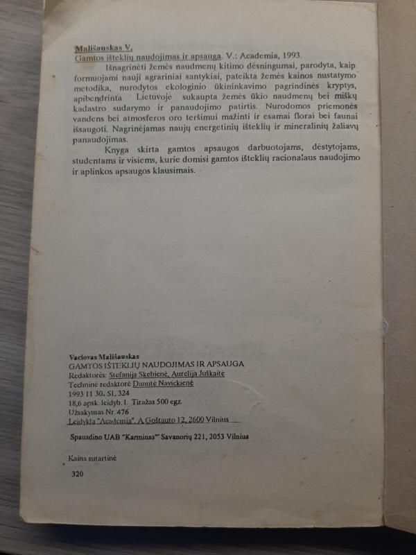 Gamtos išteklių naudojimas ir apsauga - V. Mališauskas, knyga 3