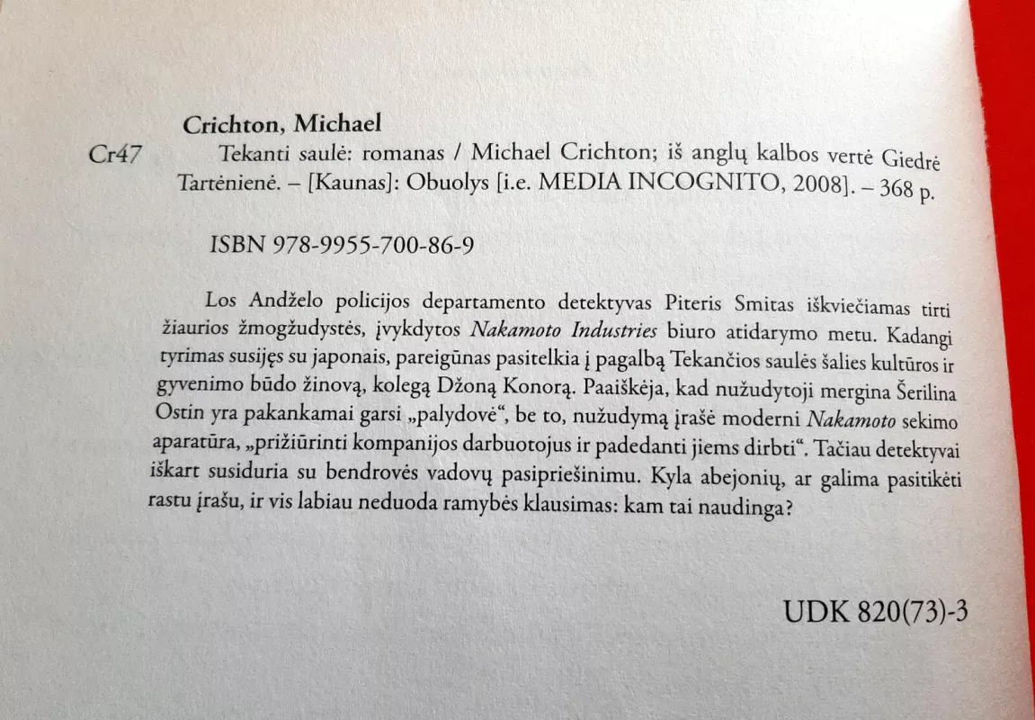 Tekanti saulė - Michael Crichton, knyga