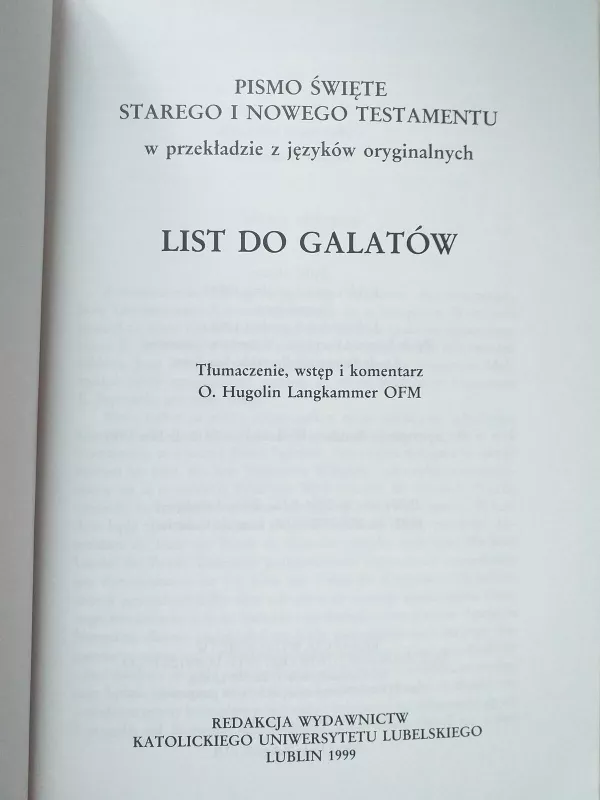 List do Galatow  (Laiškas Galatams) - Hugolin Langkammer, knyga 4