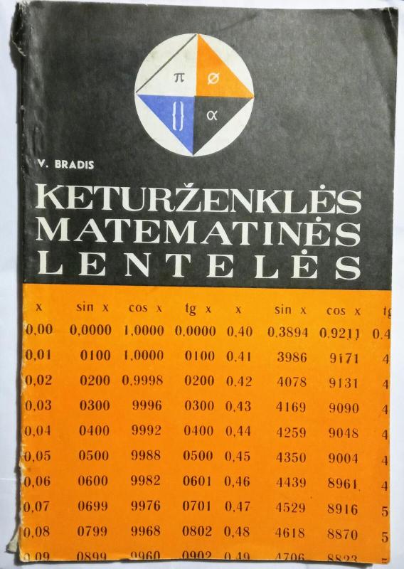 Keturženklės matematinės lentelės - V. Bradis, knyga 2