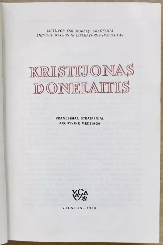 Literatūra ir kalba (VII tomas ) Krstijonas Donelaitis - Autorių Kolektyvas, knyga 3