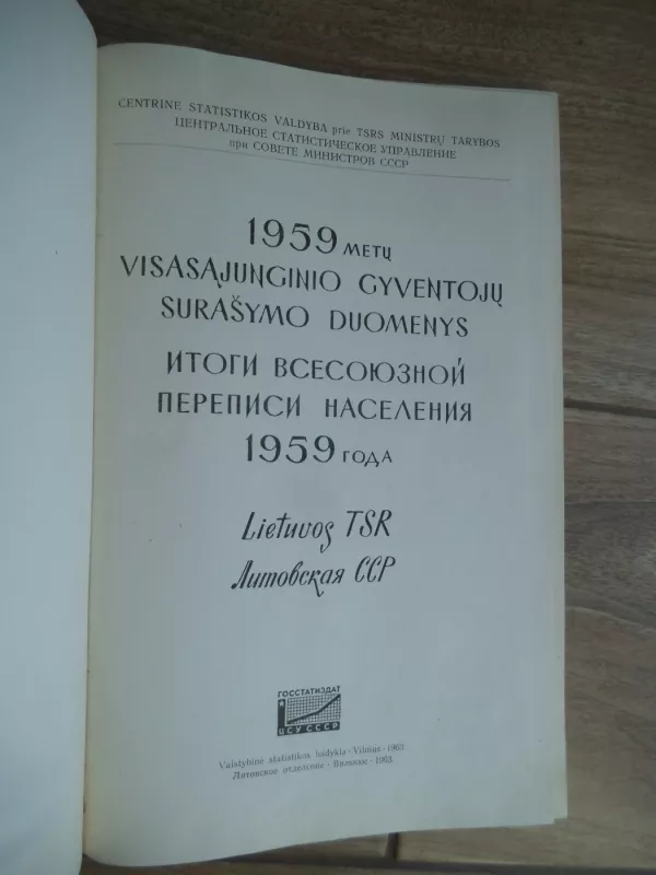 1959 metų visasąjunginio gyventojų surašymo duomenys. Lietuvos TSR - Autorių Kolektyvas, knyga 3