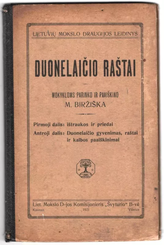 Duonelaičio Raštai 1921m. leidimo - M. Biržiška, knyga 2