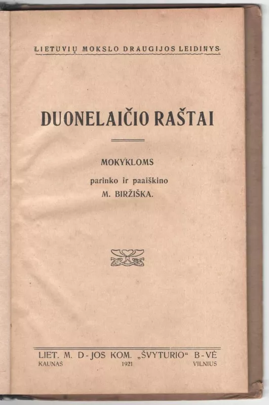 Duonelaičio Raštai 1921m. leidimo - M. Biržiška, knyga 3