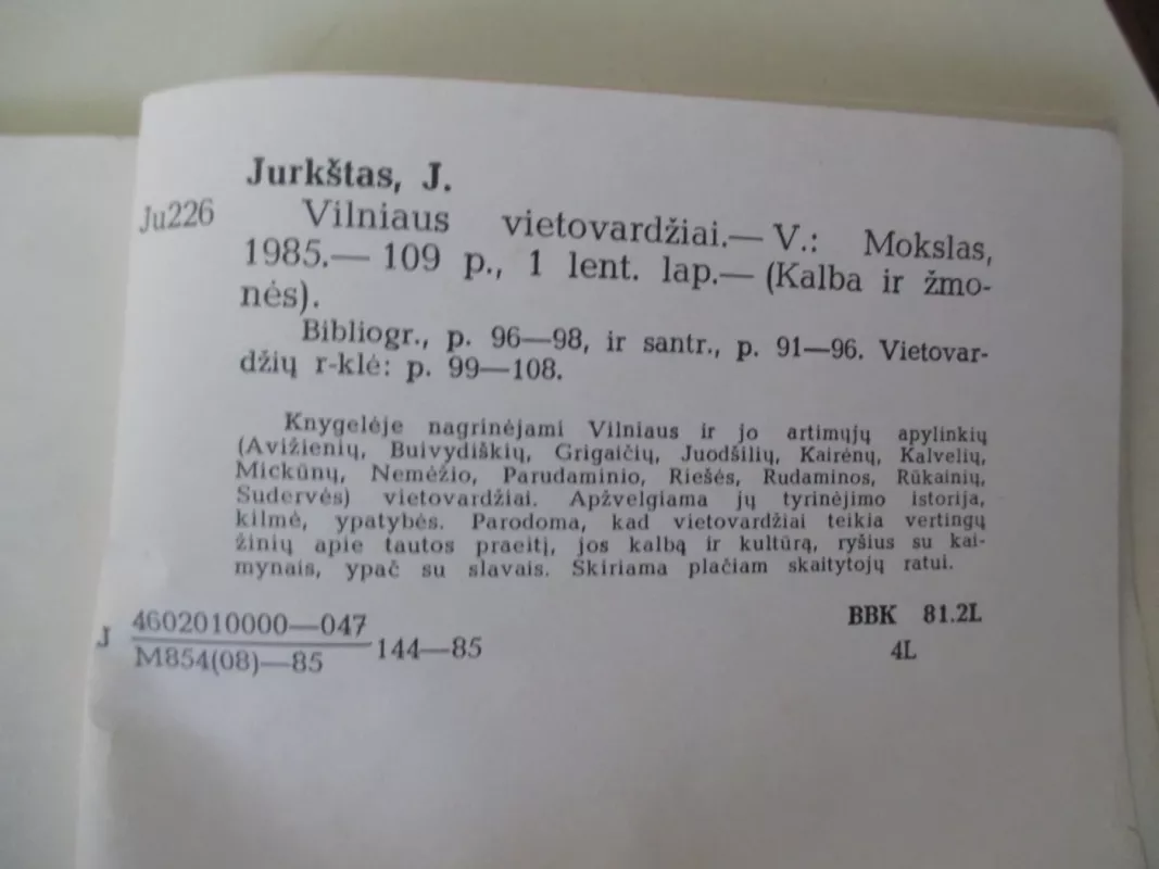 Vilniaus vietovardžiai - Jonas Jurkštas, knyga 4