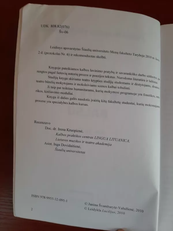 Teksto perteikimas balsu - Janina Švambarytė -Valužienė, knyga 4