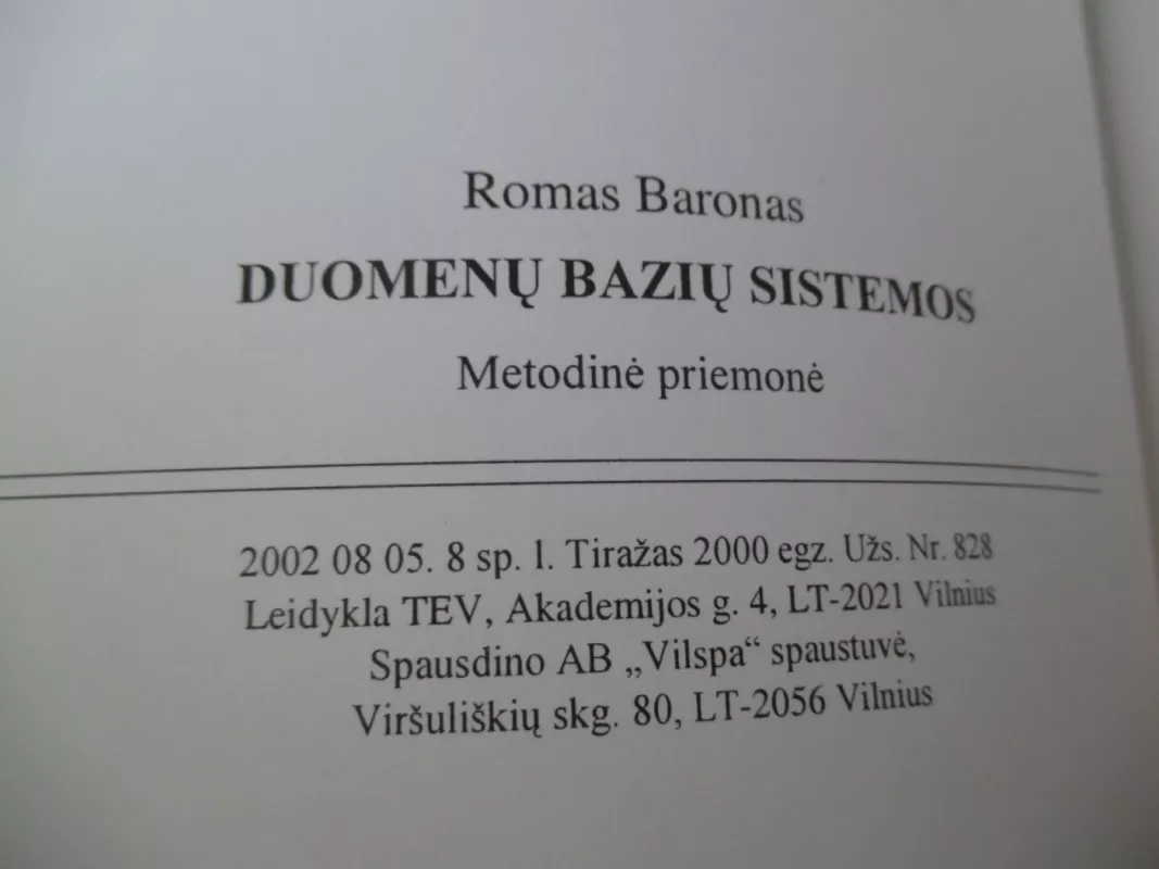 Duomenų bazių sistemos - Romas Baronas, knyga 6