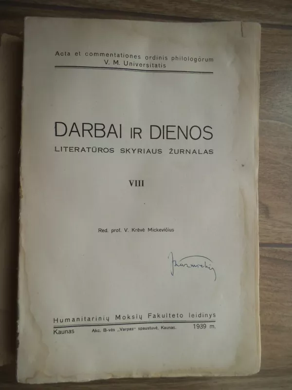 Darbai ir dienos. Literatūros skyriaus žurnalas VIII - Vincas Krėvė, knyga 3