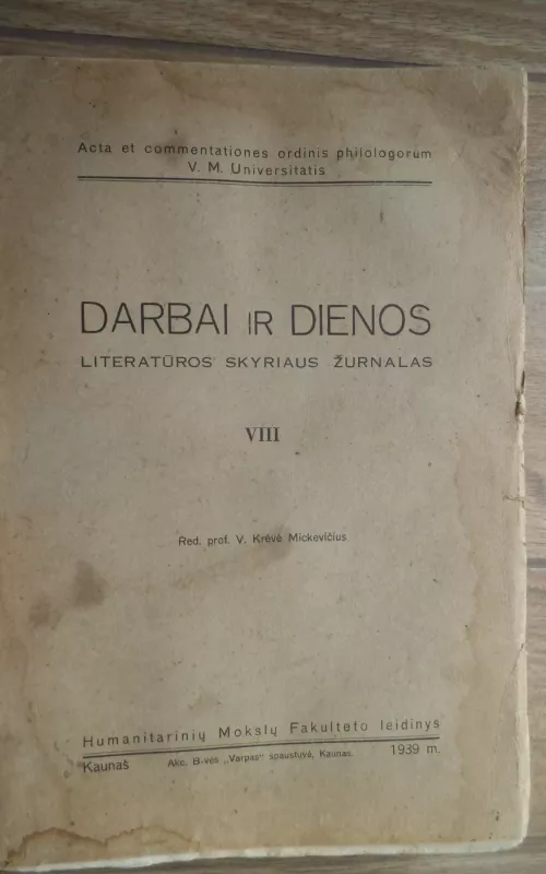 Darbai ir dienos. Literatūros skyriaus žurnalas VIII - Vincas Krėvė, knyga 2