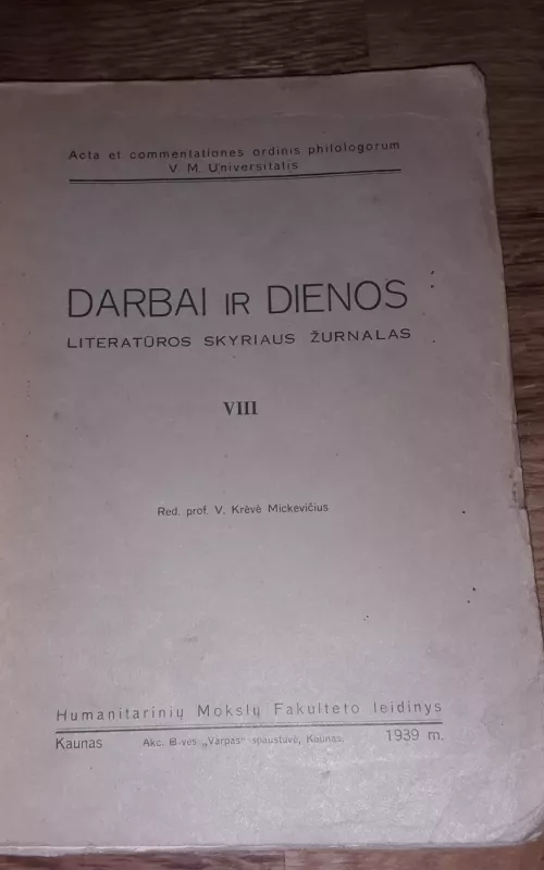 Darbai ir dienos. Literatūros skyriaus žurnalas VIII - Vincas Krėvė, knyga 2