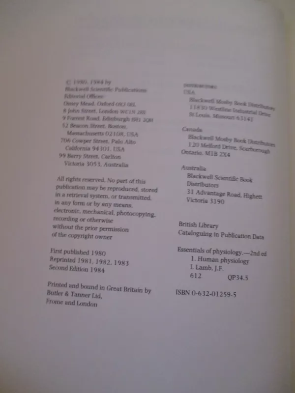Essentials of physiology - J.F. Lamb, knyga 4