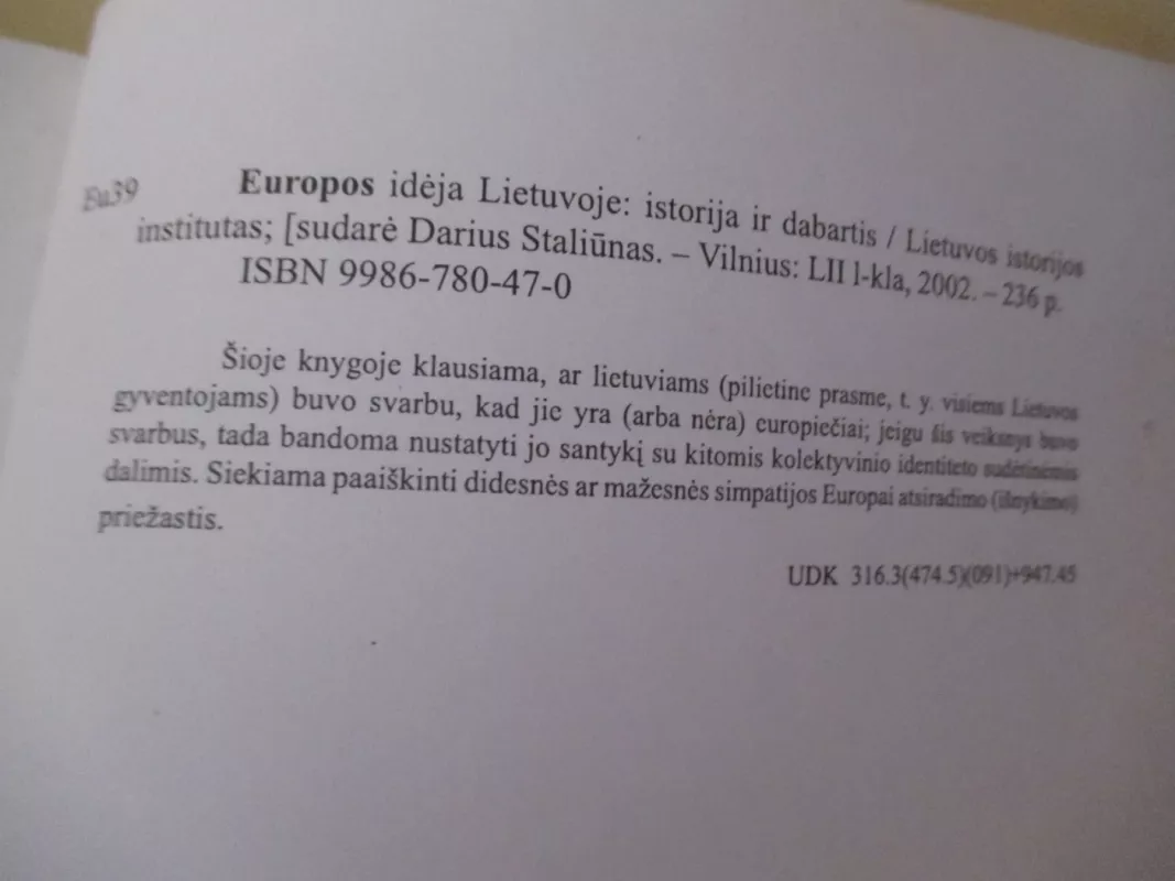 Europos idėja Lietuvoje (Istorija ir dabartis) - Darius Staliūnas, knyga 6