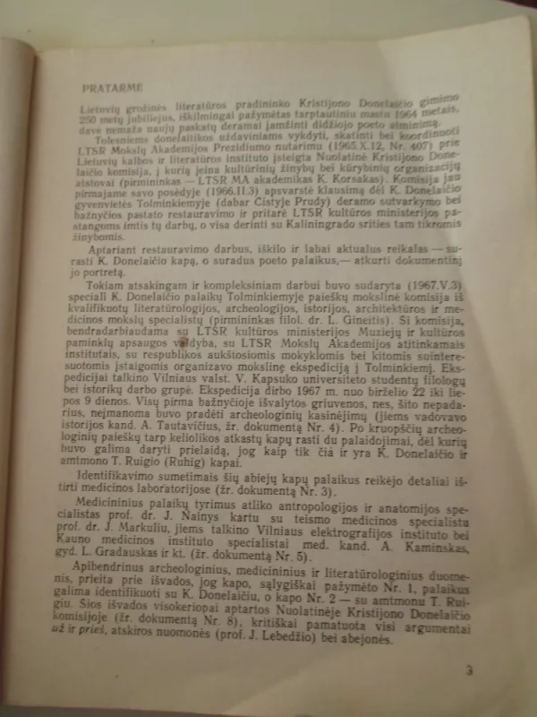 Kristijono Donelaičio palaikų tyrinėjimo medžiaga - Autorių Kolektyvas, knyga 3