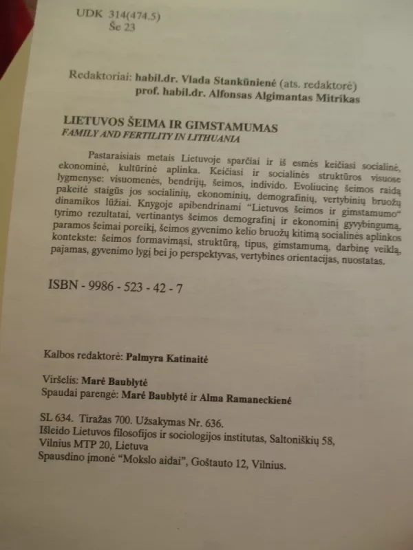 Šeima ir gimstamumas Lietuvoje - Autorių Kolektyvas, knyga 6