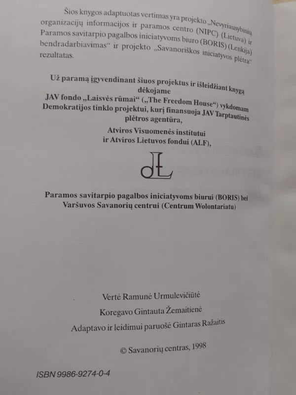 Savanorių vadybos nevyriausybinėse organizacijose pagrindai - Ochman M. Jordanas P., knyga 5