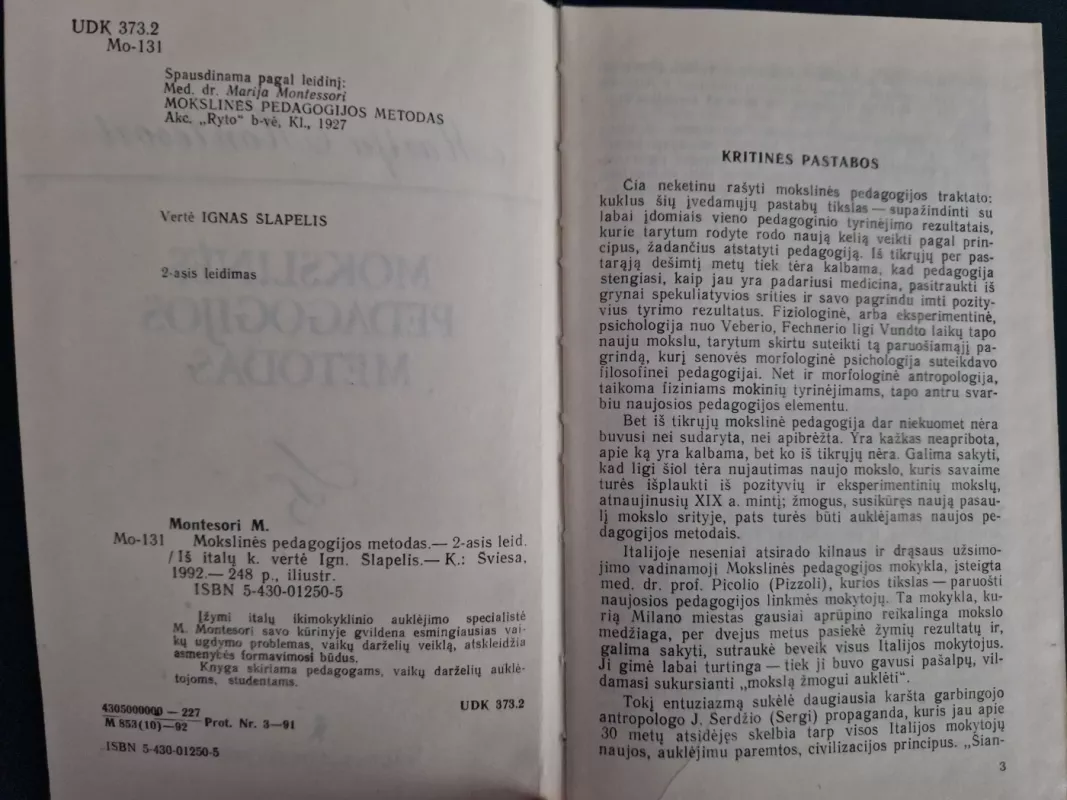 Mokslinės pedagogijos metodas - Marija Montesori, knyga 4