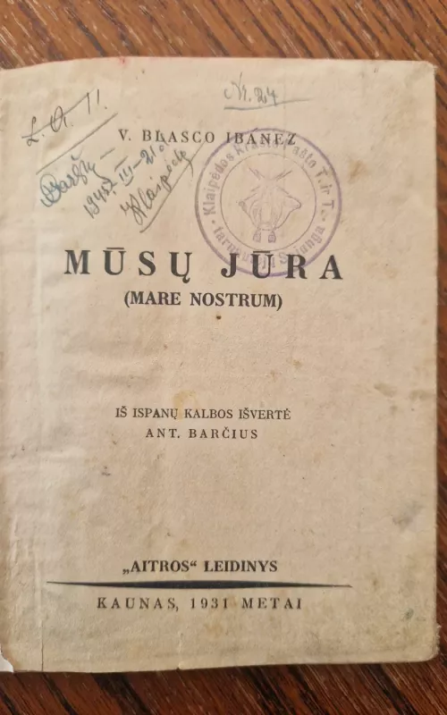 mūsų jūra 1931 - V. Blasko-Ibanjesas, knyga