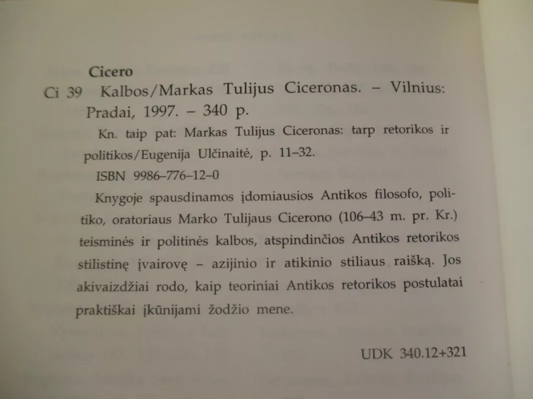 Kalbos - Markas Tulijus Ciceronas, knyga 6