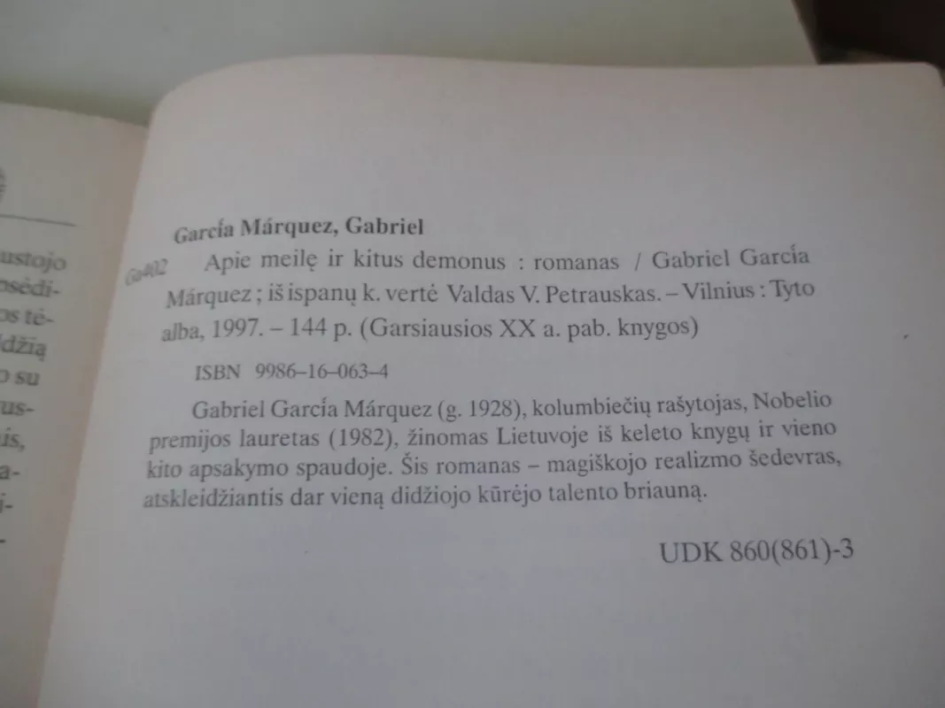 Apie meilę ir kitus demonus - Gabriel Garcia Marquez, knyga 6