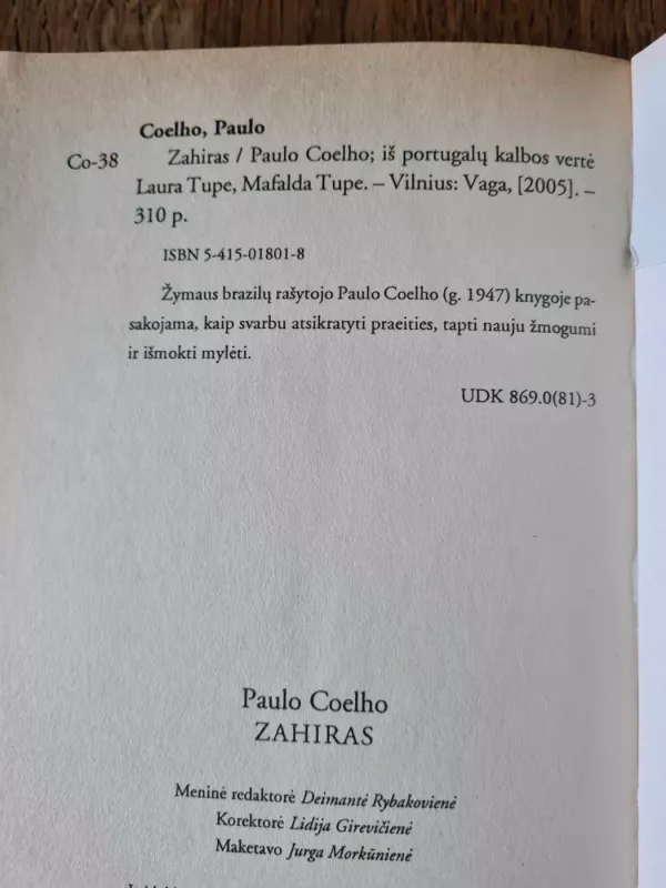 Zahiras - Paulo Coelho, knyga 5
