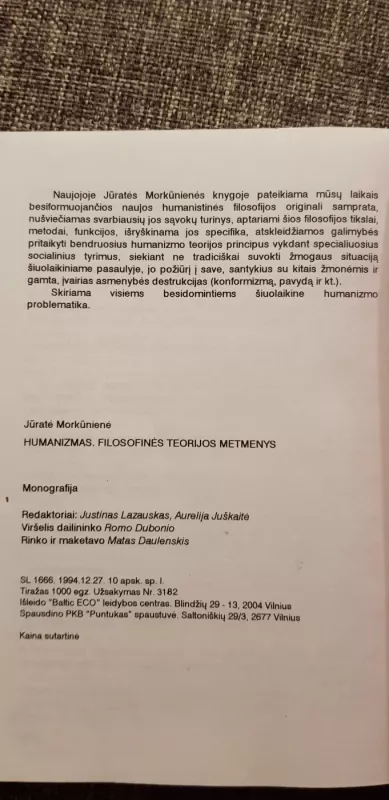 Humanizmas: filosofinės teorijos metmenys - Jūratė Morkūnienė, knyga 4
