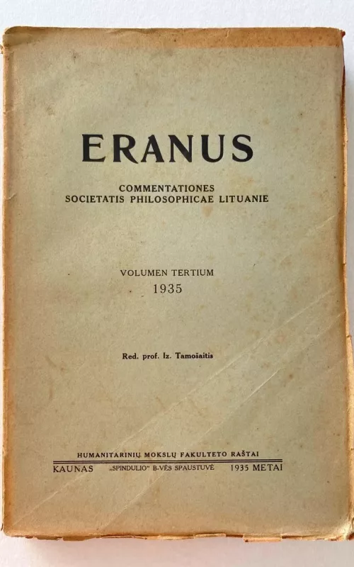 ERANUS  Commentationes Societatis Philosophicae Lituanie - Volumen Tertium - Autorių Kolektyvas, knyga 2