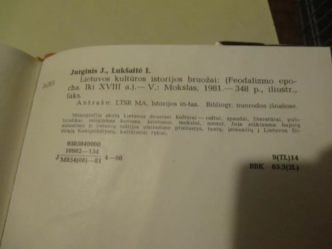 Lietuvos kultūros istorijos bruožai - J. Jurginis, knyga 4
