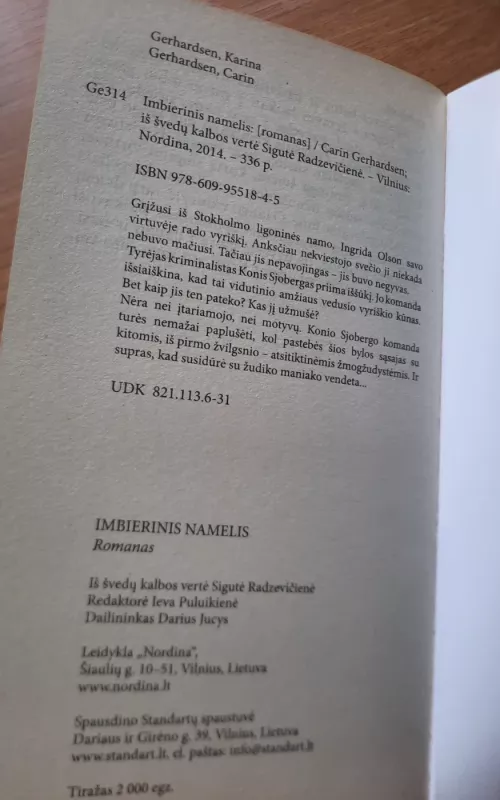 Imbierinis namelis - Carin Gerhardsen, knyga 2