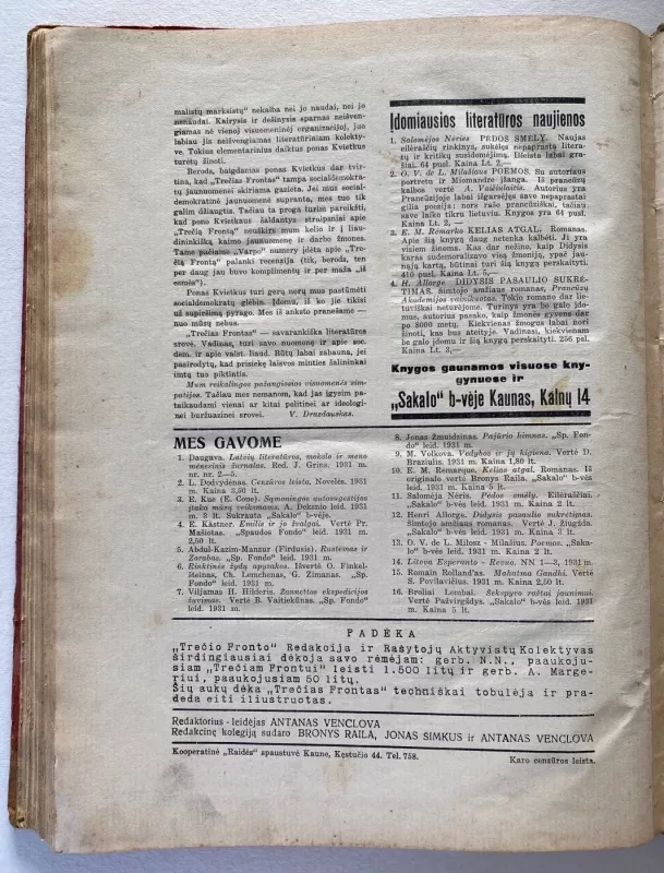 Trečias Frontas žurnalai 1930-31m. Nr.1-Nr.2-Nr.3-Nr.5 - Autorių Kolektyvas, knyga 4