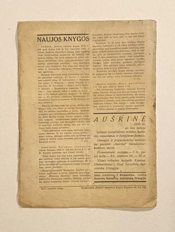 Aušrinė žurnalas 1933m. NR.1 - Autorių Kolektyvas, knyga 5