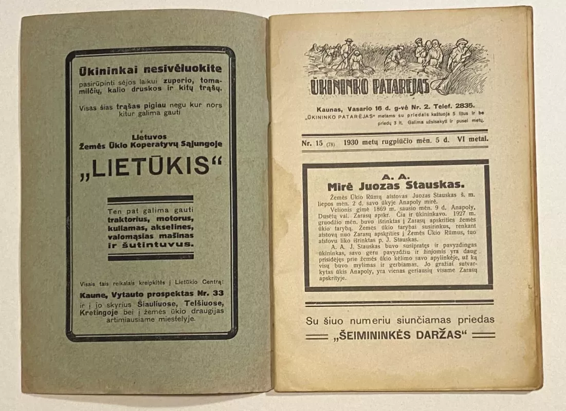 Ūkininko Patarėjas žurnalas 1930m. NR.15 - Autorių Kolektyvas, knyga 3