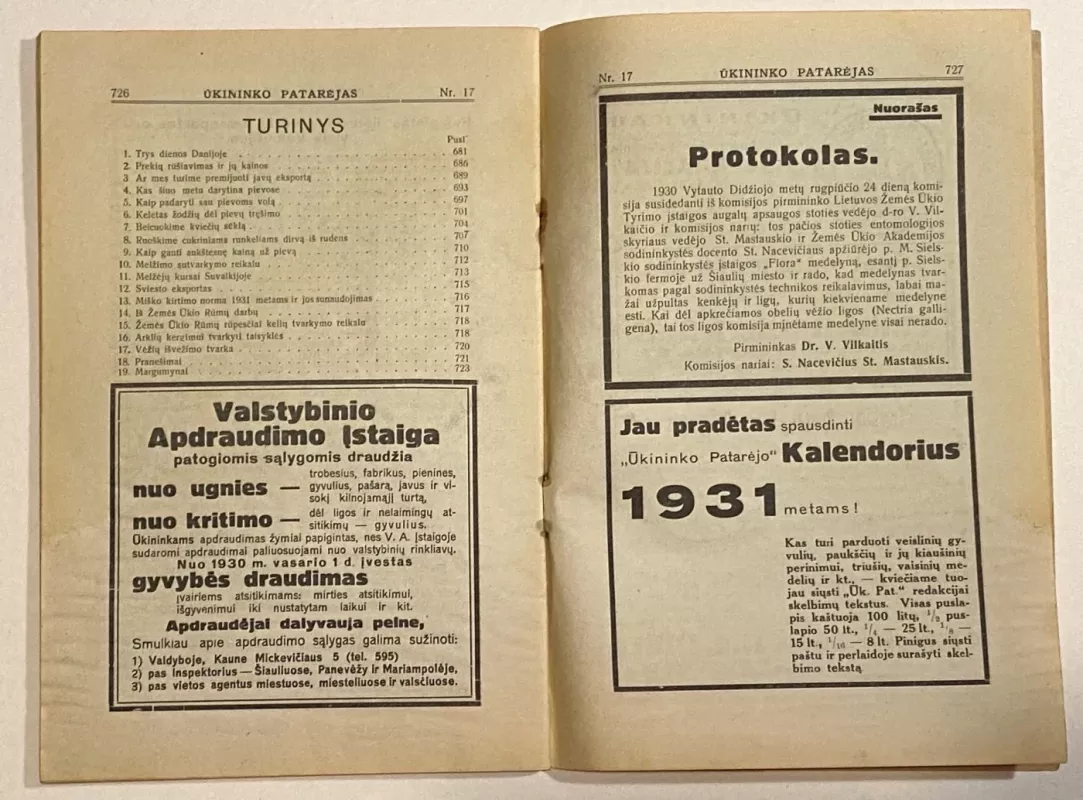 Ūkininko Patarėjas žurnalas 1930m. NR.17 - Autorių Kolektyvas, knyga 5