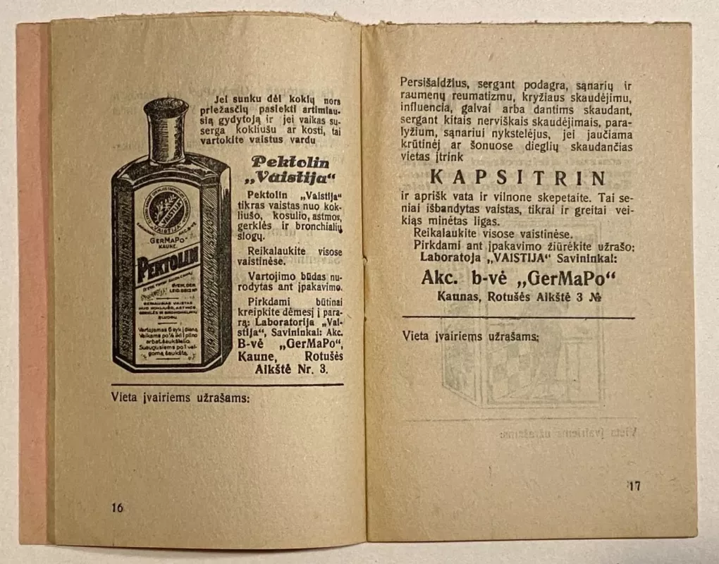 Kaip apsisaugoti ligų - farmacinis reklaminis bukletas 1931m. - GerMaPo Akcine B-ve, knyga 4