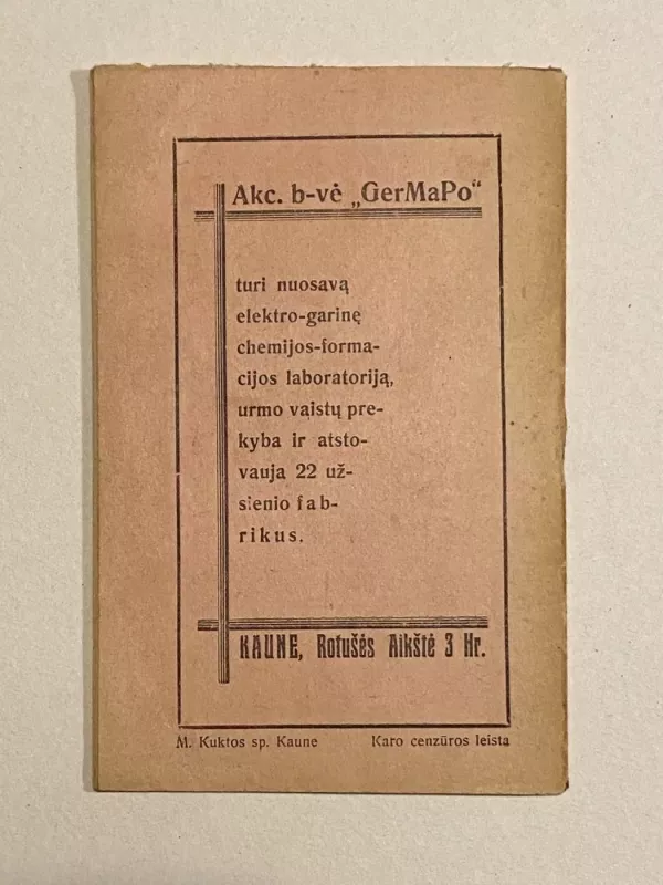 Kaip apsisaugoti ligų - farmacinis reklaminis bukletas 1931m. - GerMaPo Akcine B-ve, knyga 6