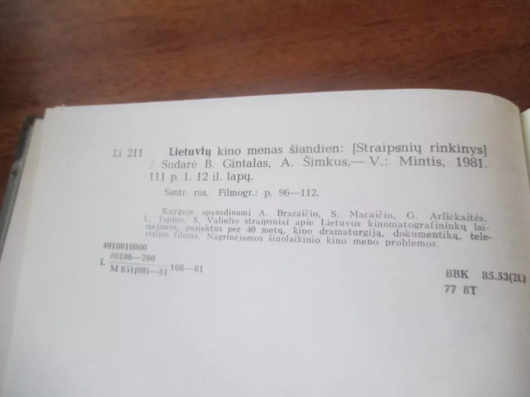 Lietuvių kino menas šiandien - Bonifacas Gintalas, knyga 5