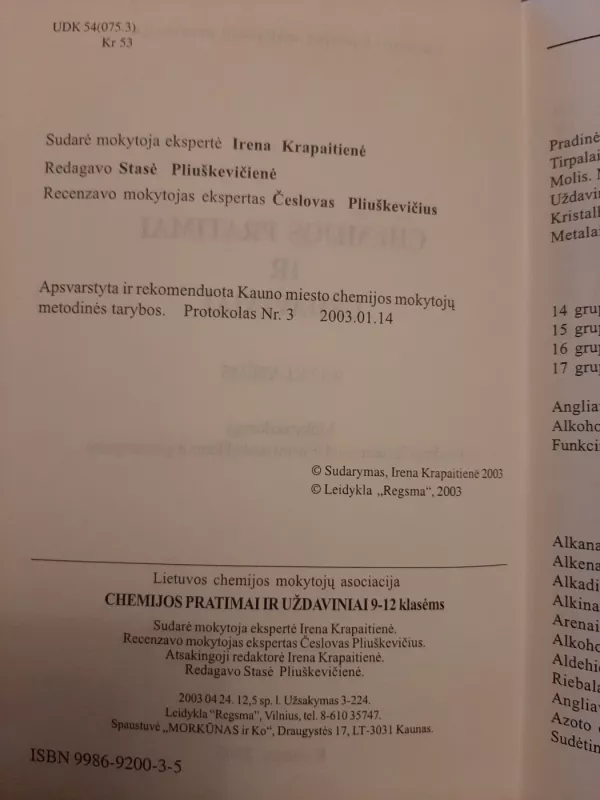 Chemijos pratimai ir uždaviniai 9-12 klasėms - Irena Krapaitienė, knyga 6