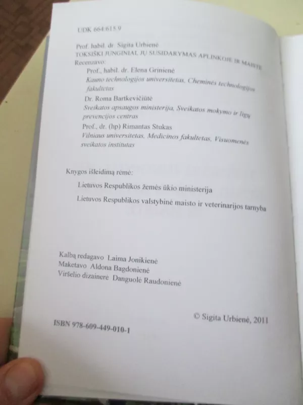 Toksiški junginiai, jų susidarymas aplinkoje ir maiste - Sigita Urbienė, knyga 3