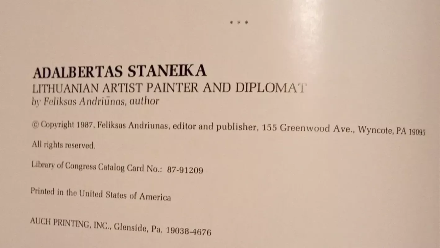 Adalbertas Staneika. Lithuanian artist painter and diplomat - Feliksas Andriūnas, knyga 4