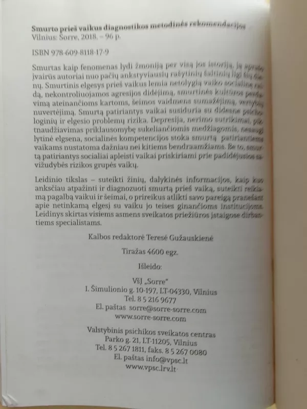 Smurto prieš vaikus diagnostikos metodinės rekomendacijos - Teresė Gužauskienė, knyga 3