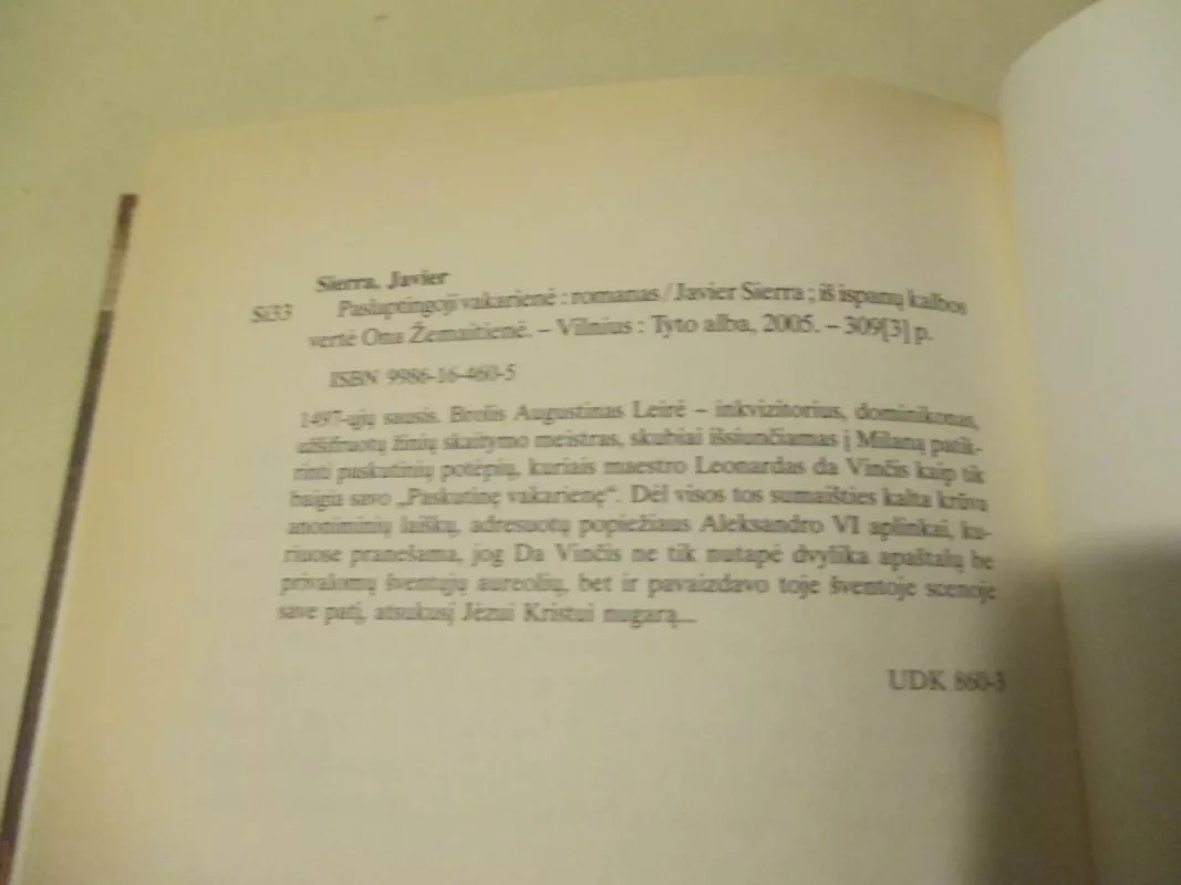 Paslaptingoji vakarienė - Javier Sierra, knyga 5