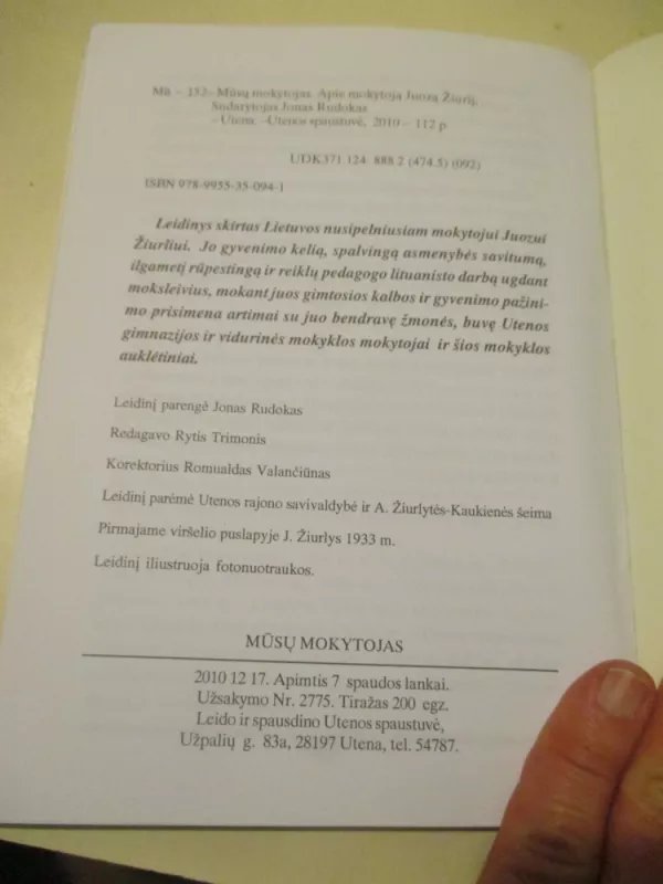 Mūsų mokytojas Juozas Žiurlys - Jonas Rudokas, knyga 5