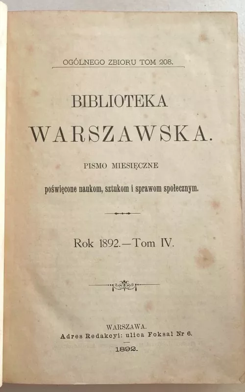 Biblioteka Warszawska – Rok 1892 Tom IV - Autorių Kolektyvas, knyga 2