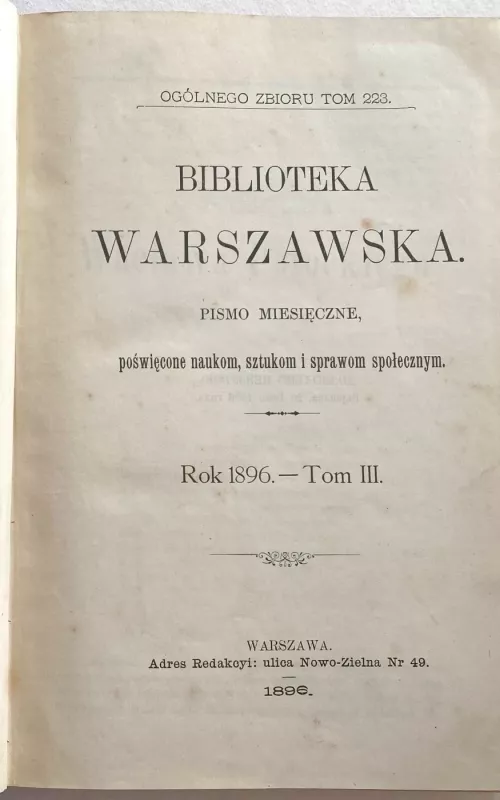 Biblioteka Warszawska – Rok 1896  Tom III - Autorių Kolektyvas, knyga 2