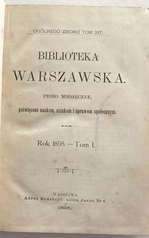 Biblioteka Warszawska – Rok 1895  Tom I - Autorių Kolektyvas, knyga 2
