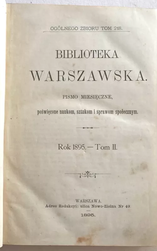 Biblioteka Warszawska – Rok 1895 – Tom II - Autorių Kolektyvas, knyga 2