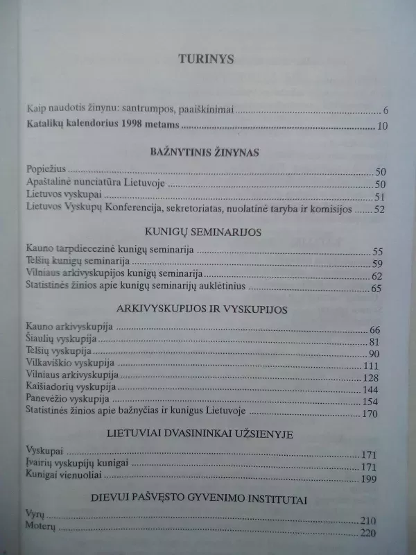 Katalikų kalendorius. Žinynas. 1998 - Autorių Kolektyvas, knyga 3