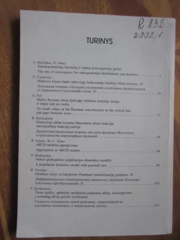 Lietuvos matematikos rinkinys 2002m., 42, Nr. 1 - Autorių Kolektyvas, knyga 3