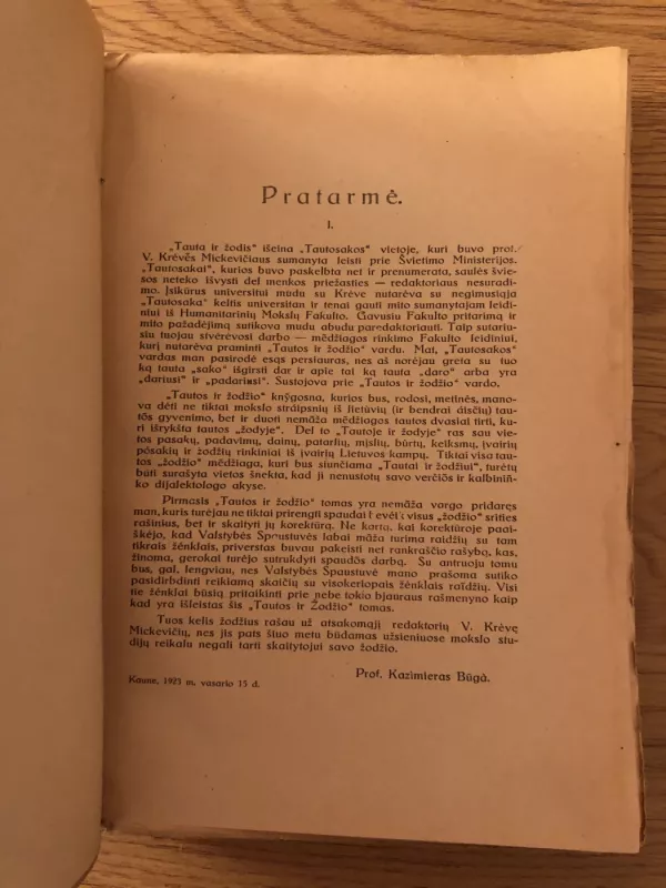 Tauta ir Žodis I Knygos (1923 m.) - Humanitarinių mokslų fakulteto leidinys, knyga 3